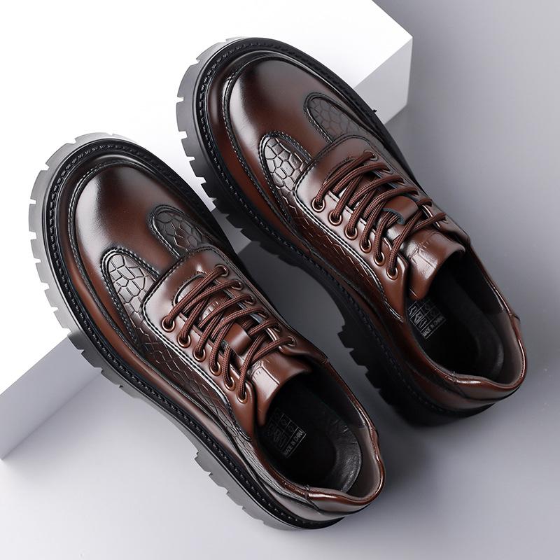 Men's British Style Thick-Soled Crocodile Pattern Leather Shoes - Versatile Non-Slip Casual Footwear