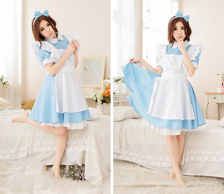 Ragazze Donne Cosplay Cameriera Maid Festa Costumi di Scena Alice nel Paese delle Meraviglie Tono di Luce Blu Maid Lolita