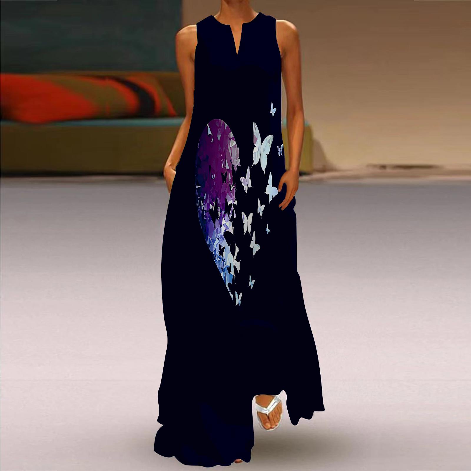 

Женское платье А-силуэта Макси Длинные рукава Фиолетовый с сердечным принтом Осень и зима с v-образным вырезом Ретро Стиль Элегантный