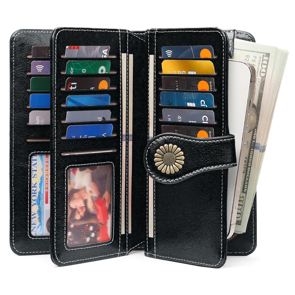 SENDEFN Women's Long Wallet, Large Capacity, with Coin Purse, Comfortable to the Touch, RFID & Magnetic Skimming Protection, Genuine Leather Long