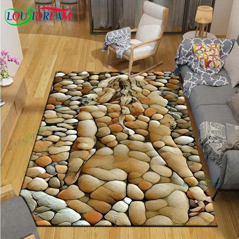 3D Lustige Kieselstein Dekor Teppich für Außenbalkon Garten Couchtisch Schlafzimmer Bereichsteppiche Küche Rutschfeste Fußmatte Teppich Geschenk