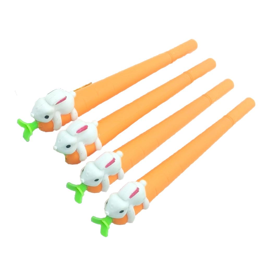 4pcs Cute Cartoon Pen Holding Carrot Pen Student Creative Black Water Pen 4ml