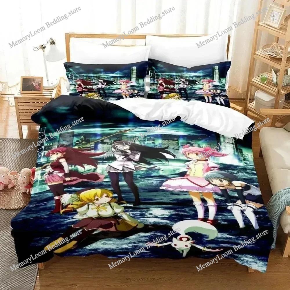 Puella Magi Madoka Magica Cute Bedding Set Cartoon Anime Adult Kid Bedroom Soft Duvet Cover 3D Print Vibrant Kawaii Anime Set