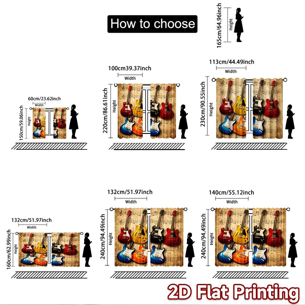 2D Flat Printing 2pcs Curtain Curtains Colorful Guitars Digital Printed Polyester Drapes Holiday Decorations Use for Parties and