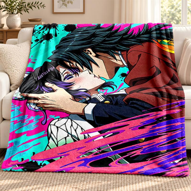 Akaza Demon Slayer Blanket Flannel Blanket Soft Cozy Plush Throw for Sofa Bed Lightweight Home Decoration Outdoor Camping