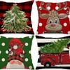 Christmas Pillowcase Linen Print Elk Snowman Home Decoration Sofa Cushion Cover