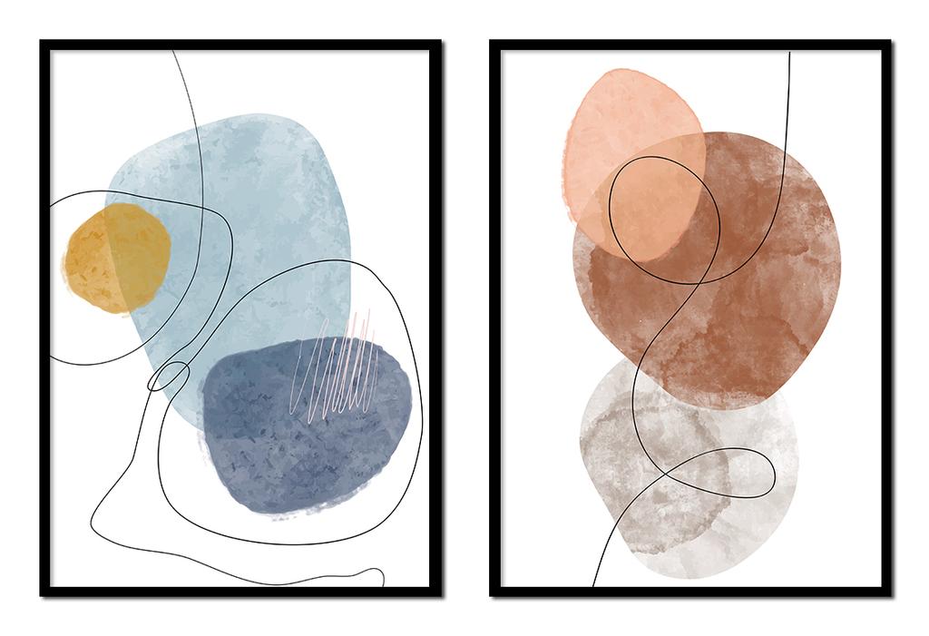 Picture Posters In a Frame 53x73cm Diptych Set of 2 Pictures Abstract Boho P2063