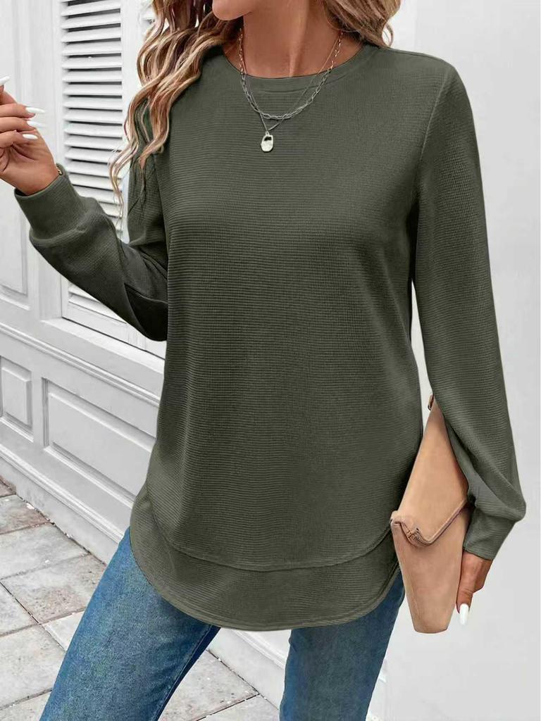 2025 Trendy Loose-Fit Women's Solid Color Round Neck Long Sleeve Hoodie for Autumn and Winter