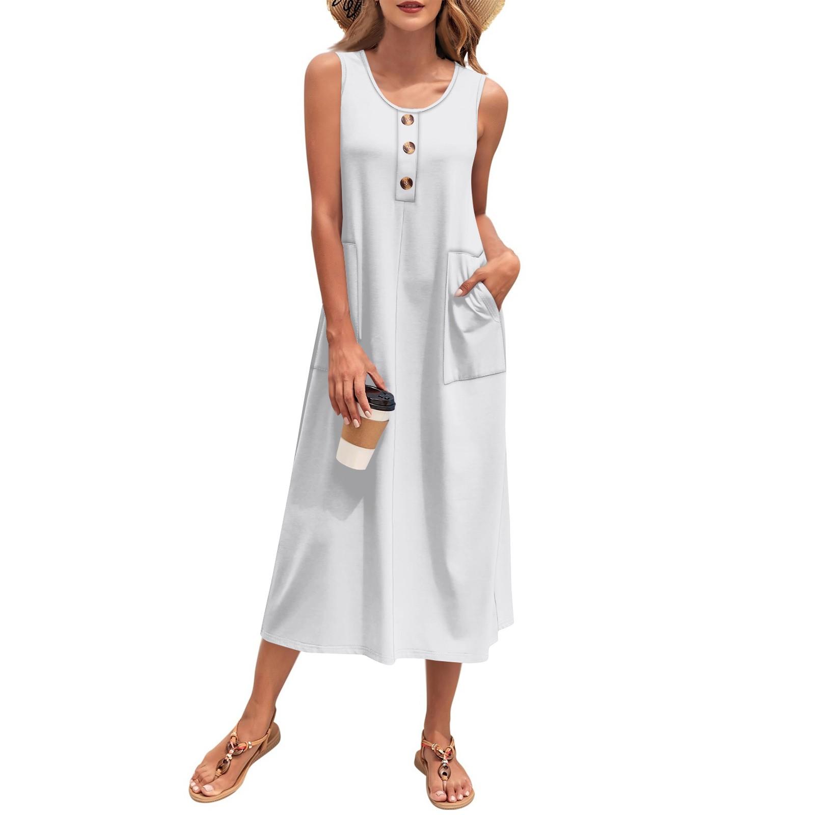 

Женское летнее макси-платье без рукавов на пуговицах, повседневное свободное длинное пляжное платье-сарафан для путешествий и отпуска XL белый
