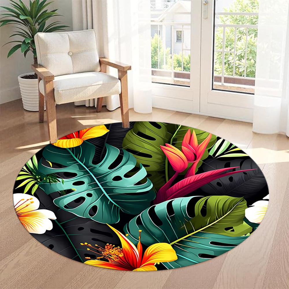 Monstera Leaf Round Floor Mat Suitable for Dining Room Living Rooms Bedrooms Decorate room Anti-slip Round Rug Decorate Offices