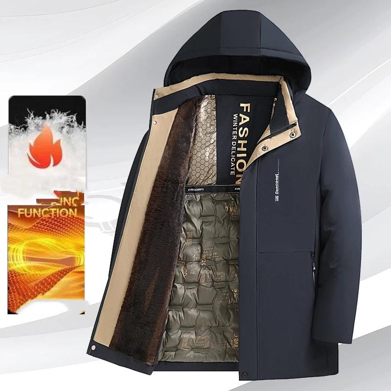 

Мужская зимняя ветрозащитная водонепроницаемая утолщенная флисовая хлопковая куртка со съемным капюшоном XXXL темно-синий