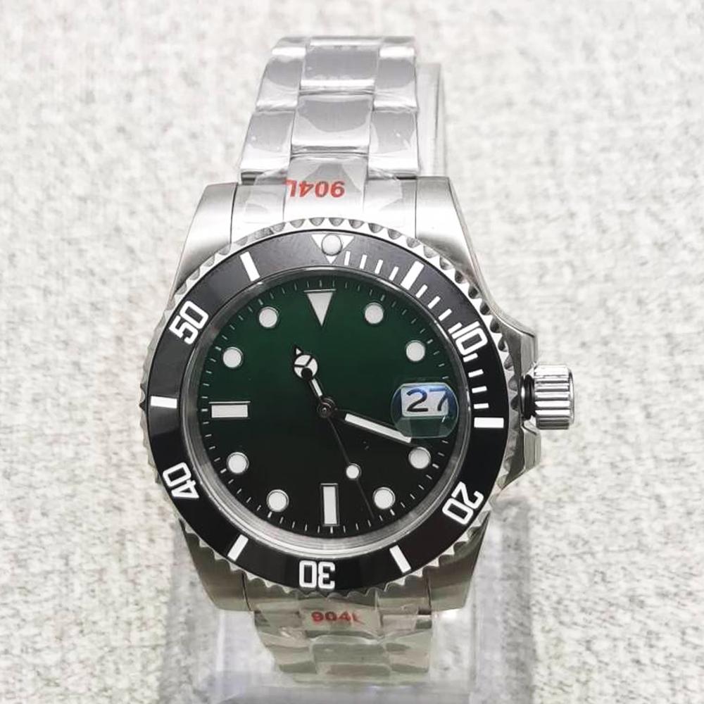 No logo Green Super Luminous Dial 40mm Men NH35 Movement Watch Sapphire Mirror Mechanical BUSINESS Watch