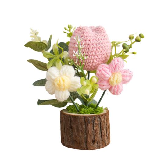 Handmade Crochet Potted Flower Artificial Knitted Flower Bouquet Forever Flower Gifts for Mother's