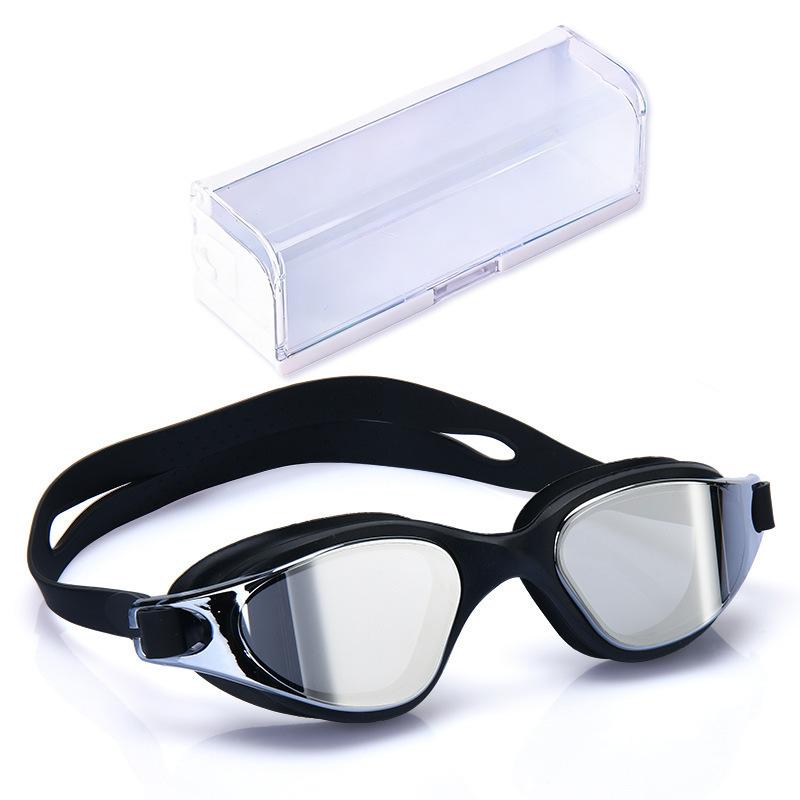 Adult Swimming Goggles, Anti-fog, Professional One-piece Silicone Large-frame Electroplated Swim Goggles