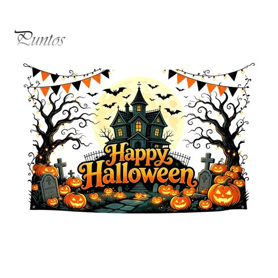 Easy Apply Halloween Decals Happy Wall Stickers, Moonlit Castle Pumpkin Clings, Waterproof Retro Stickers Haunted House for Home Living Room