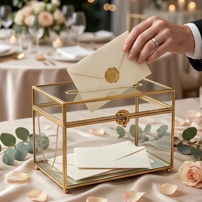 Transparante Glazen Envelop Bewaarbox met Sleuf en Sluiting, Kaart Display Case voor Planken en Tafelblad Bewaarruimtes