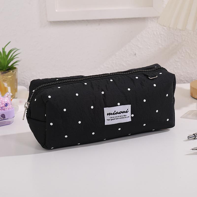 1Pcs  Korean Polka Dot Solid Color Pencil Case Student Stationery Large Capacity Storage Pen Bag Cute Girl Makeup Bag