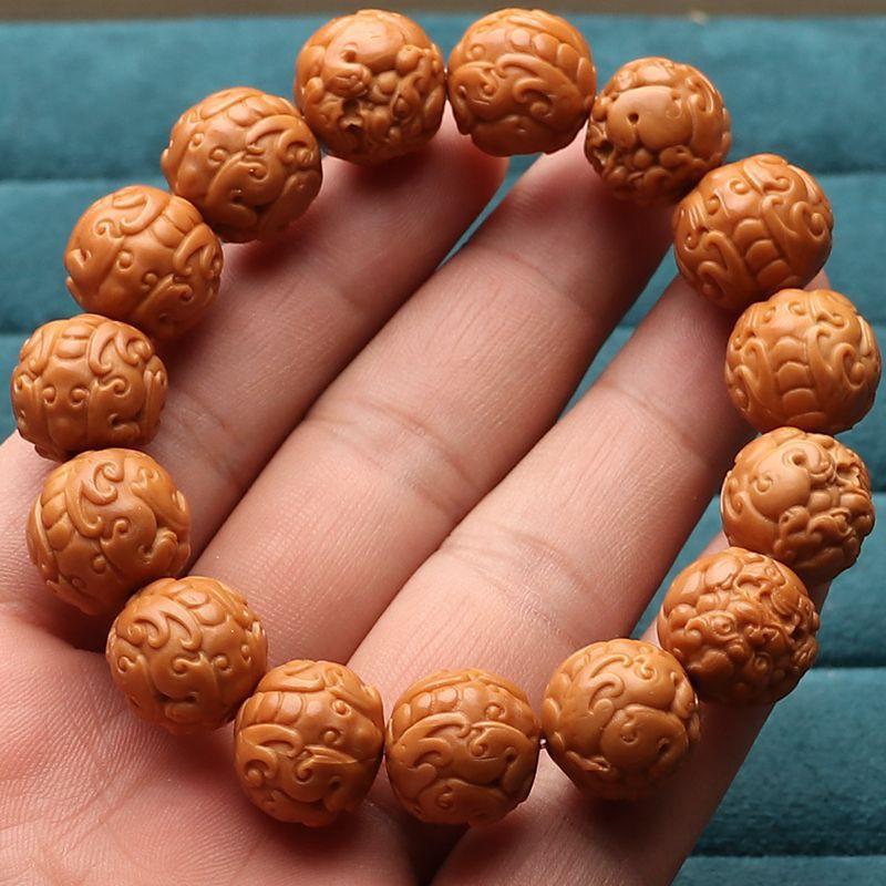 Carved Monkey Head Walnut Pi Xiu Bracelet Men Hand Polished Prayer Beads Wealth 15mm Single Ring