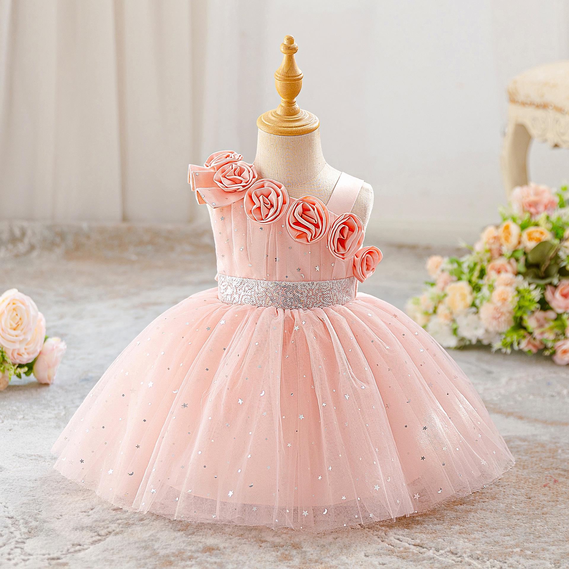 2026 First Birthday Princess Dress - Puffy Mesh Skirt for Girls 70cm