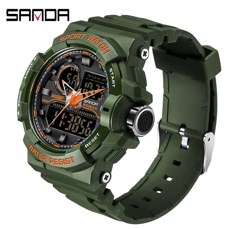 SANDA Men's Outdoor Sports Luminous Waterproof Dual Display Multifunctional Electronic Watch