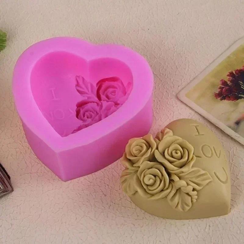 Handmade Diy Creative Rose Love Shape Silicone Mold Romantic Valentine's Day Chocolate Candy Molds Cake Decor Candle Mould