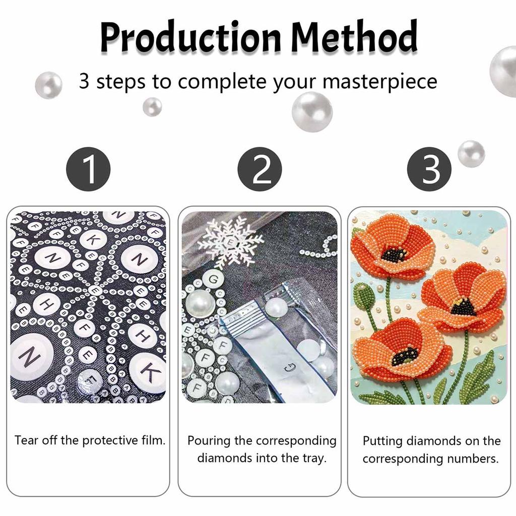 Elegant Framed Pearl Art DIY Set with Vibrant Poppy Flower 5D Sparkling Bead Canvas Painting Ready to Display Romantic Home Decor Gift