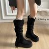 Platform Thick Heel Women Western High Boots Designer Tassel Slip On Shoes Autumn Winter Ladies Punk Vintage Long Booties