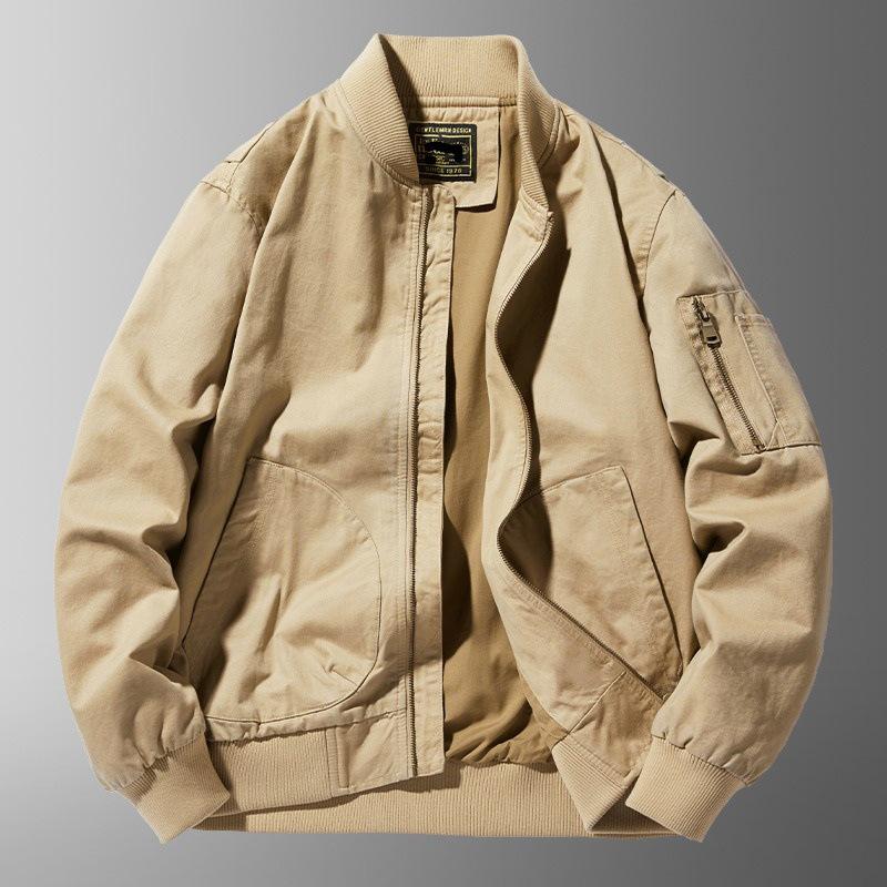 Men's Spring Military Green Cotton Jacket - Trendy Loose Fit with Baseball Collar, Casual Coat.