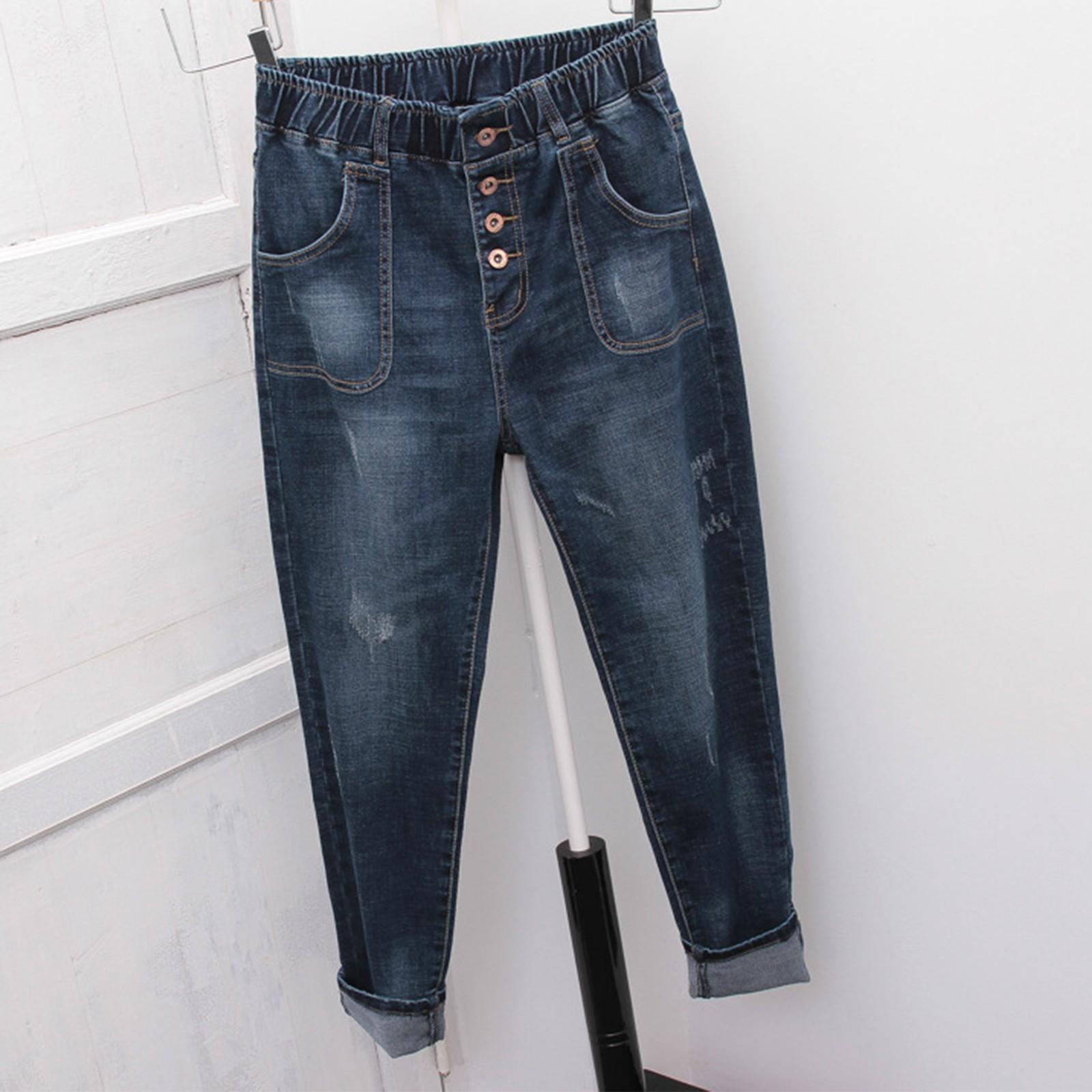 

Женские брюки большого размера, эластичные джинсы, свободные полуэластичные брюки XXXXXL синий