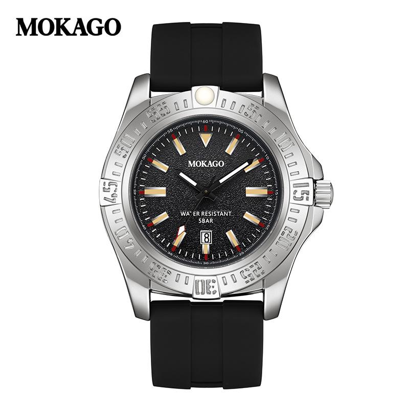 Mokaga Men's High-End Waterproof Quartz Watch with Simple Calendar & Luminous Stripe Markers