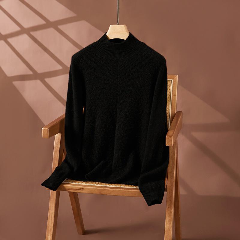 Women's Cashmere Half-High Neck Thick Knit Sweater for Autumn/Winter Warmth.