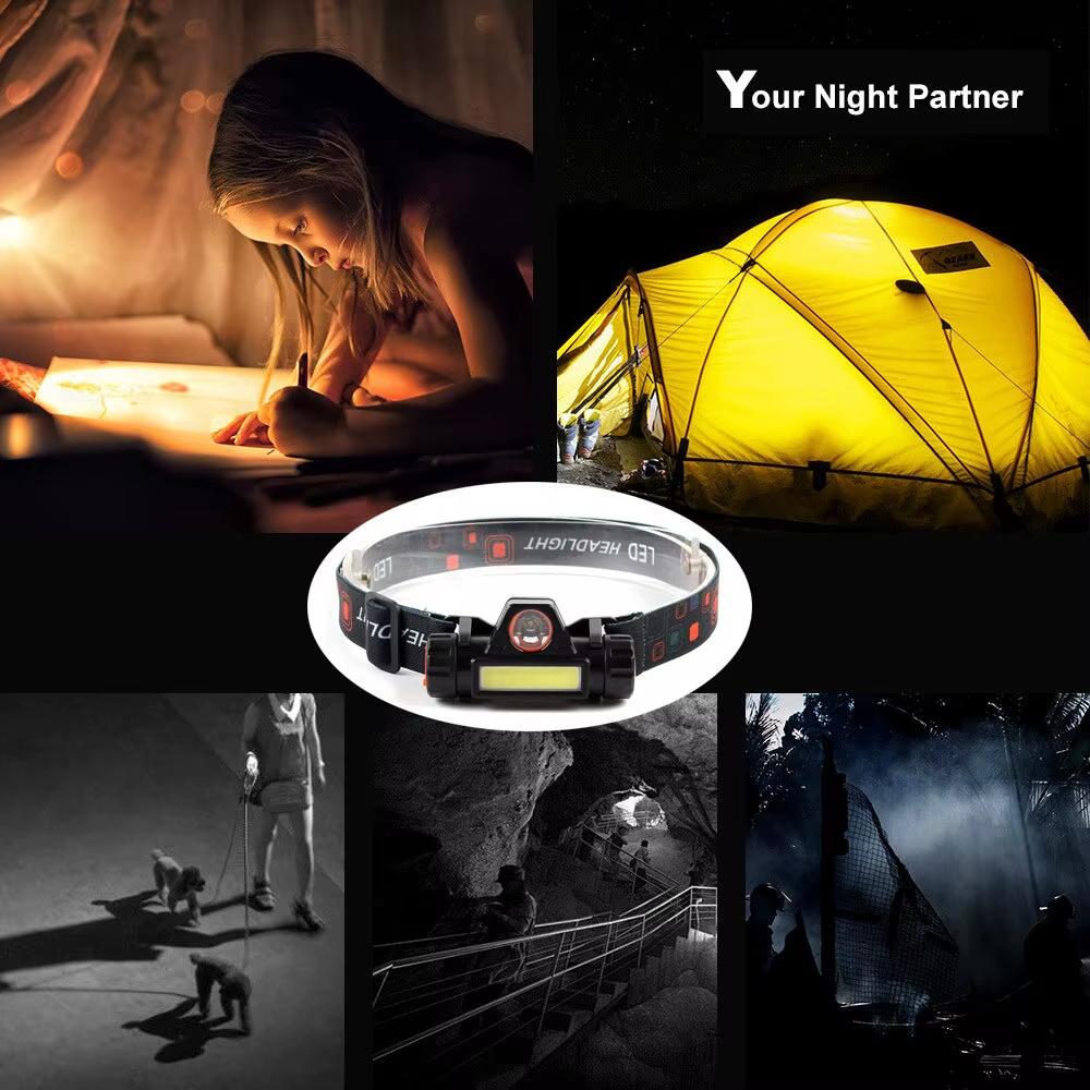 Portable Mini Powerful LED Headlamp XPE+COB USB Rechargeable Hunting Headlight Waterproof Head Torch with Tail Magnetic