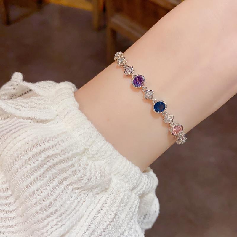 Light Luxury French Style Full Diamond Petal Pull Adjustable Women Fashion Bracelet