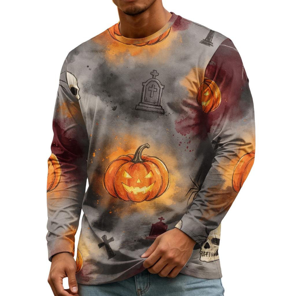 Men's Halloween Print Long Sleeve Tee Neck Fashion Top