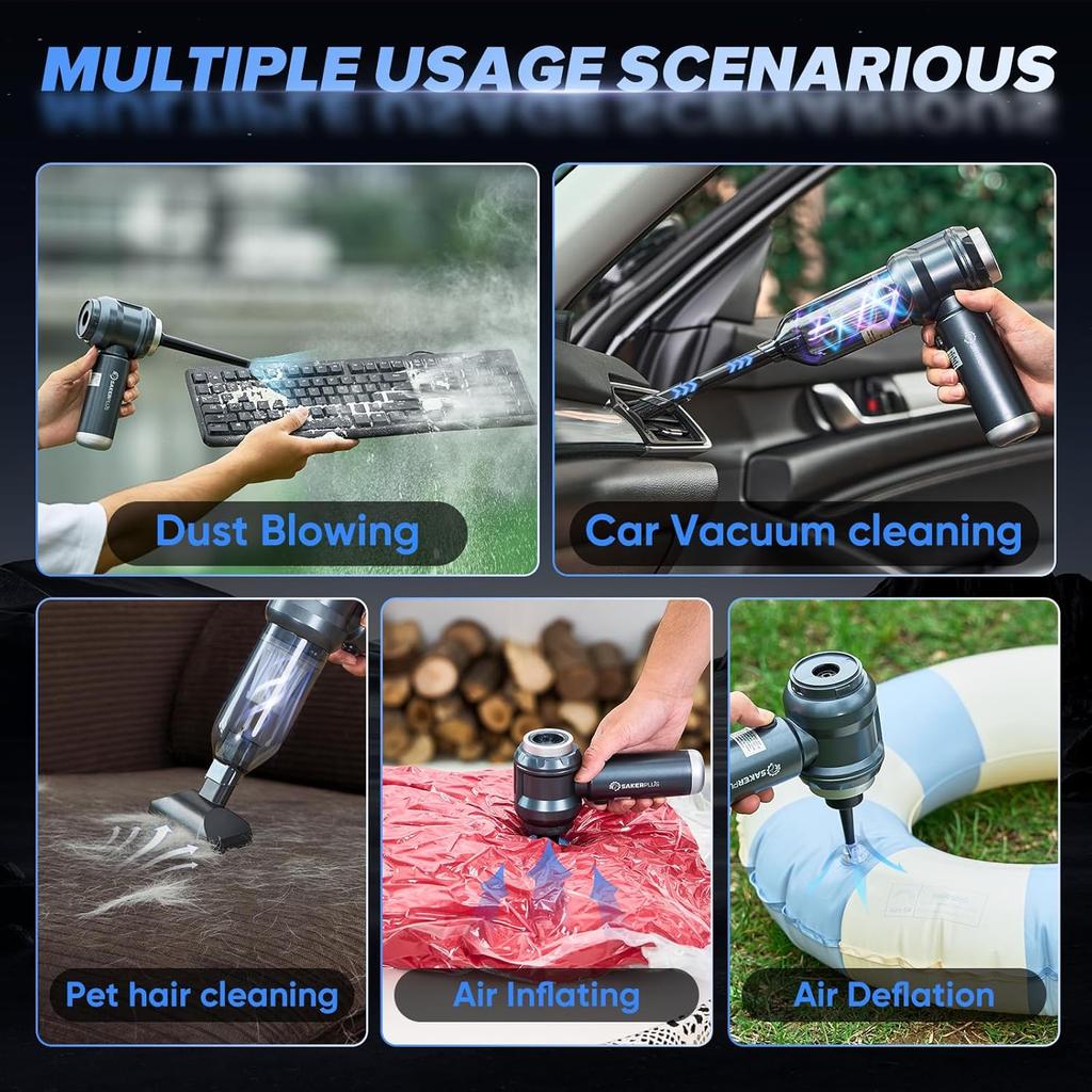 4-in-1 Rechargeable Car Vacuum Cleaner with LED Light & Multi Nozzles – High Power, Portable, for Car, Home, Office