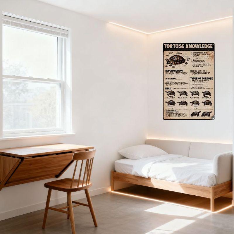 TORToise KNOWLEDGE Tortoise Species Info Tin Sign Educational Beige Black Poster for Tortoise Care Enthusiasts Home Office Decor