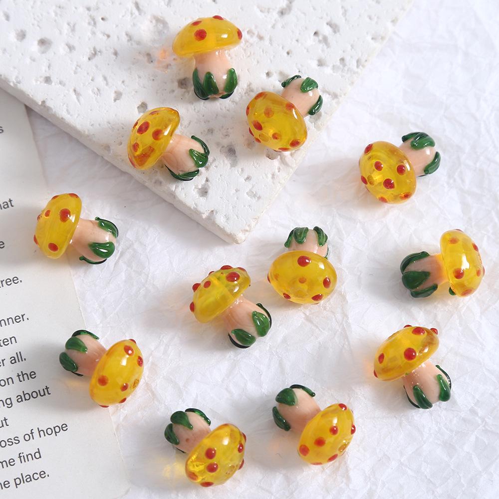 Hand-Painted Mushroom Glass Beads for DIY Jewelry: Necklace, Earrings, Bracelet Crafting Material
