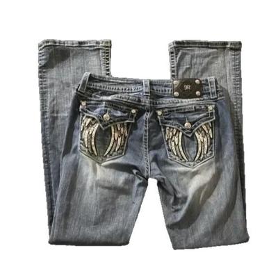 ZYLLO Amerikanische Retro Schlanke FlA1e Jeans Damen Y2k Harajuku Gothic VintA1e Tasche Bestickte Blaue Denim-Hose Niedrige Taille Weiter Bein Hose