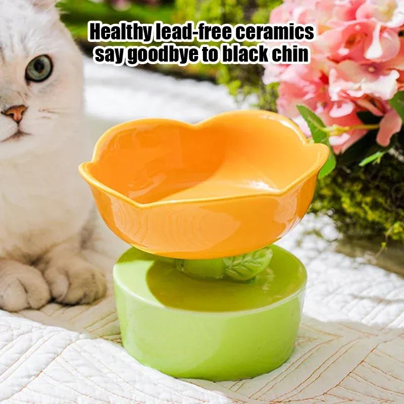 Flower-Shaped Cat Food Bowl, Ceramic Pet Water Bowl - Cute Pet Accessories