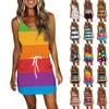 Damen-Sommerkleid, ärmellos, lockere Bandage, gestreift, Sling-Kleid, Tasche, V-Ausschnitt, Tank-Kleid