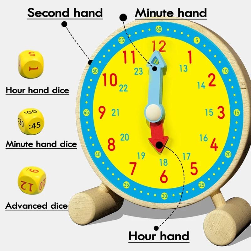 Wooden Clock Dice Math Toys Time Activity Set Time Matching Puzzle Preschool Tactile Learning Clock Educational Toys