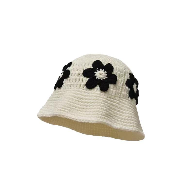 Handmade Knitted Hat Bucket Hat Women's Wool Hat Cold Hat Autumn and Winter Niche Fisherman Pile Hat