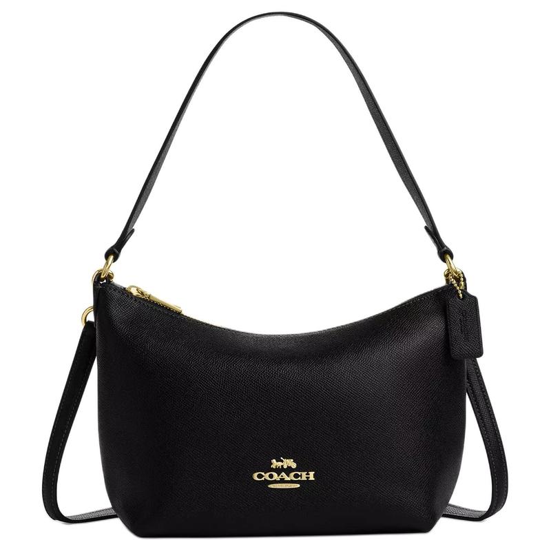 

COACH 20 Gold brand logo zipper closure Cross-grain leather Hand-held crossbody shoulder bag Small Women s Black чорний