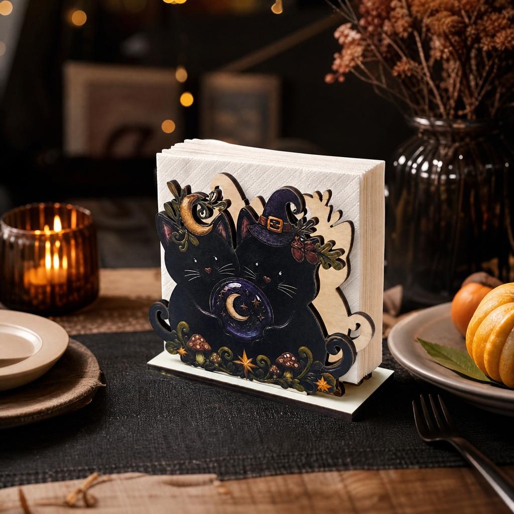 Cute Halloween Wooden Tissue Box Holder for Festive Table and Kitchen Countertop Decoration