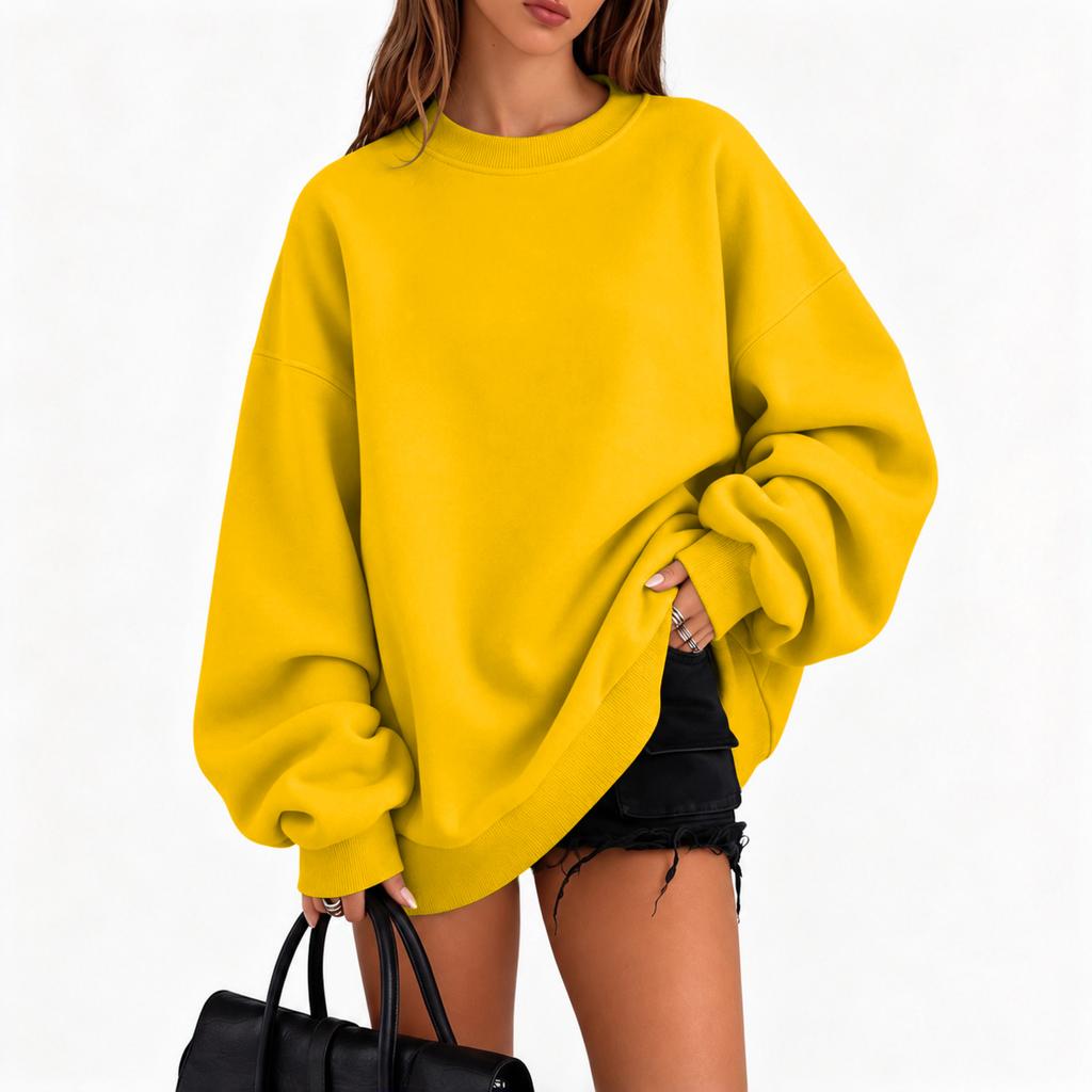 Women's Fall Winter Casual Crewneck Sweatshirt Color Long Sleeve Top