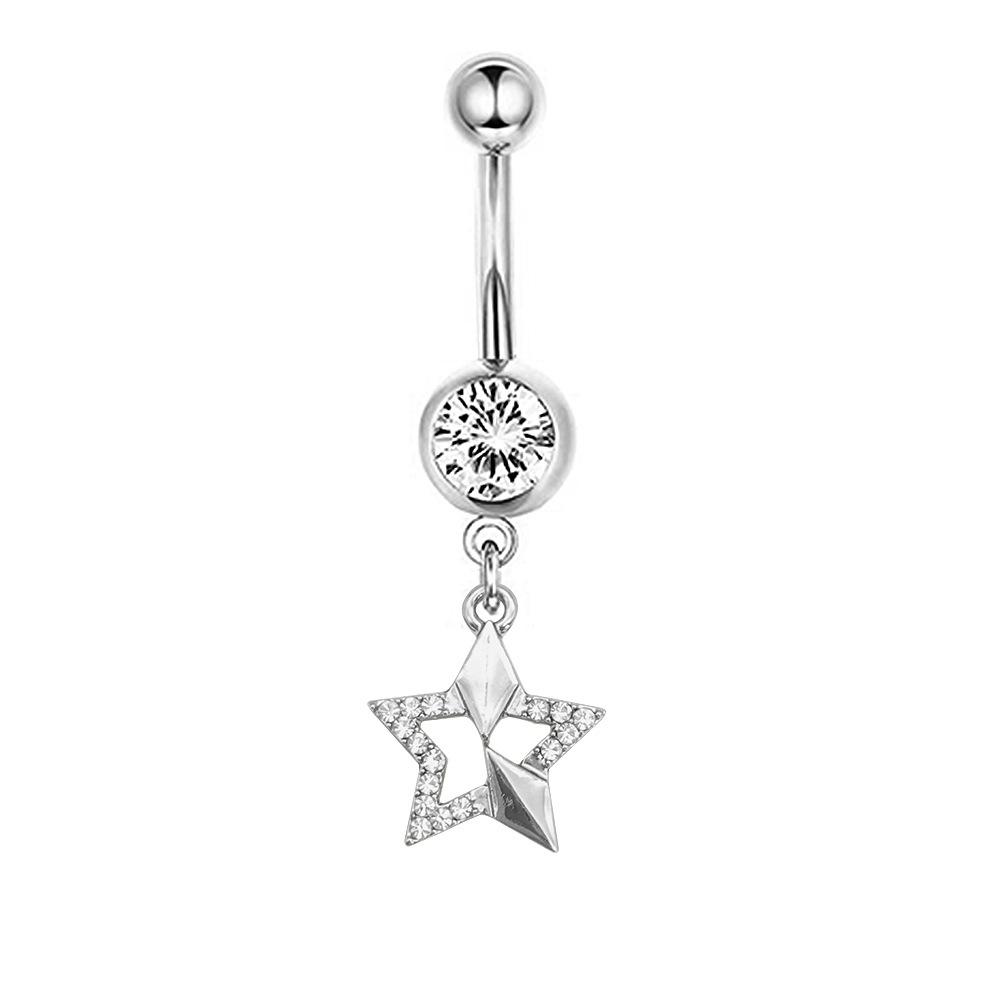 1Pcs Stainless Steel Long Navel Nail Butterfly Heart Five-pointed Star Pendant Navel Ring Piercing Jewelry