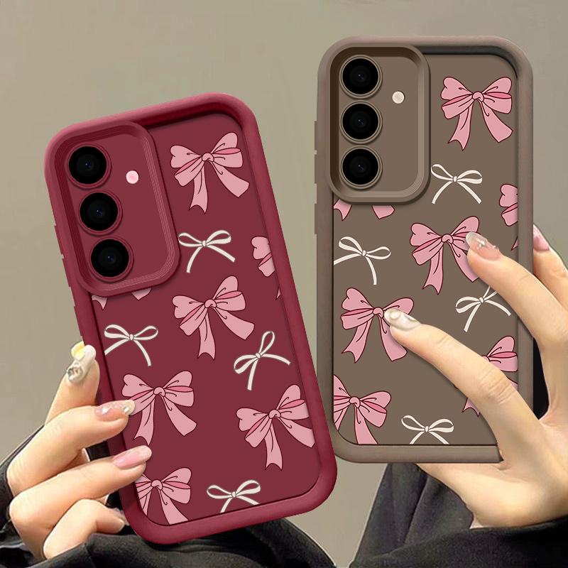 Pink Bowknot TPU Case For Samsung Galaxy A56 A36 A26 A55 A17 A16 A15 A35 A25 A54 5G S25 Edge S22 S23 Ultra S24 FE Phone Cover
