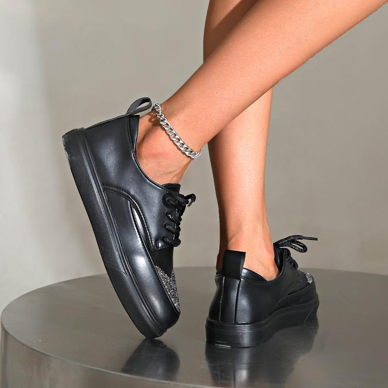 Motesko for kvinner Høst Ny Tykksålede Loafers Rund tå Snøring Kvinners Utendørs Fritid Sklisikre Sportssko