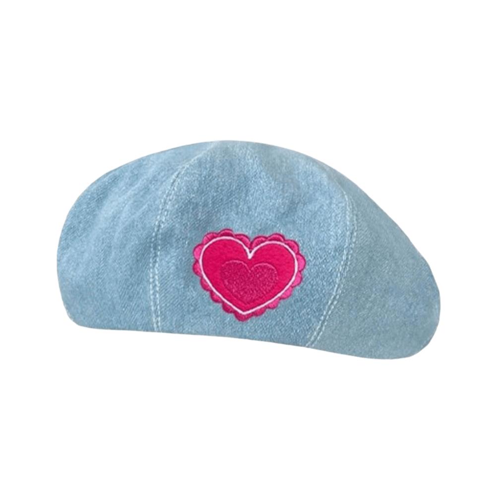 Denim Berets Hat Heart Peaked Cap Sweet Painter Cap Spring Autumn