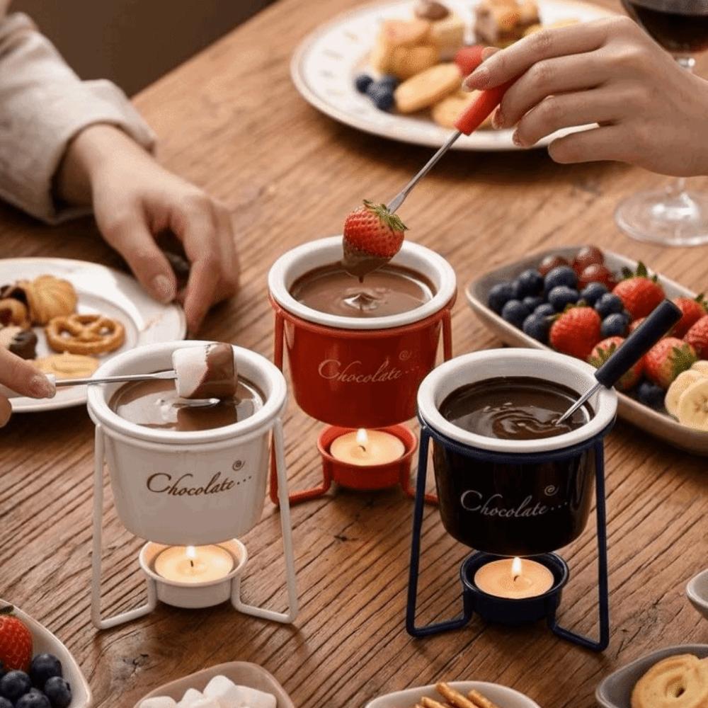 Detachable Fondue Cup With Fork Candle Pot Multi-function Ceramic Mug  Cheese Melting